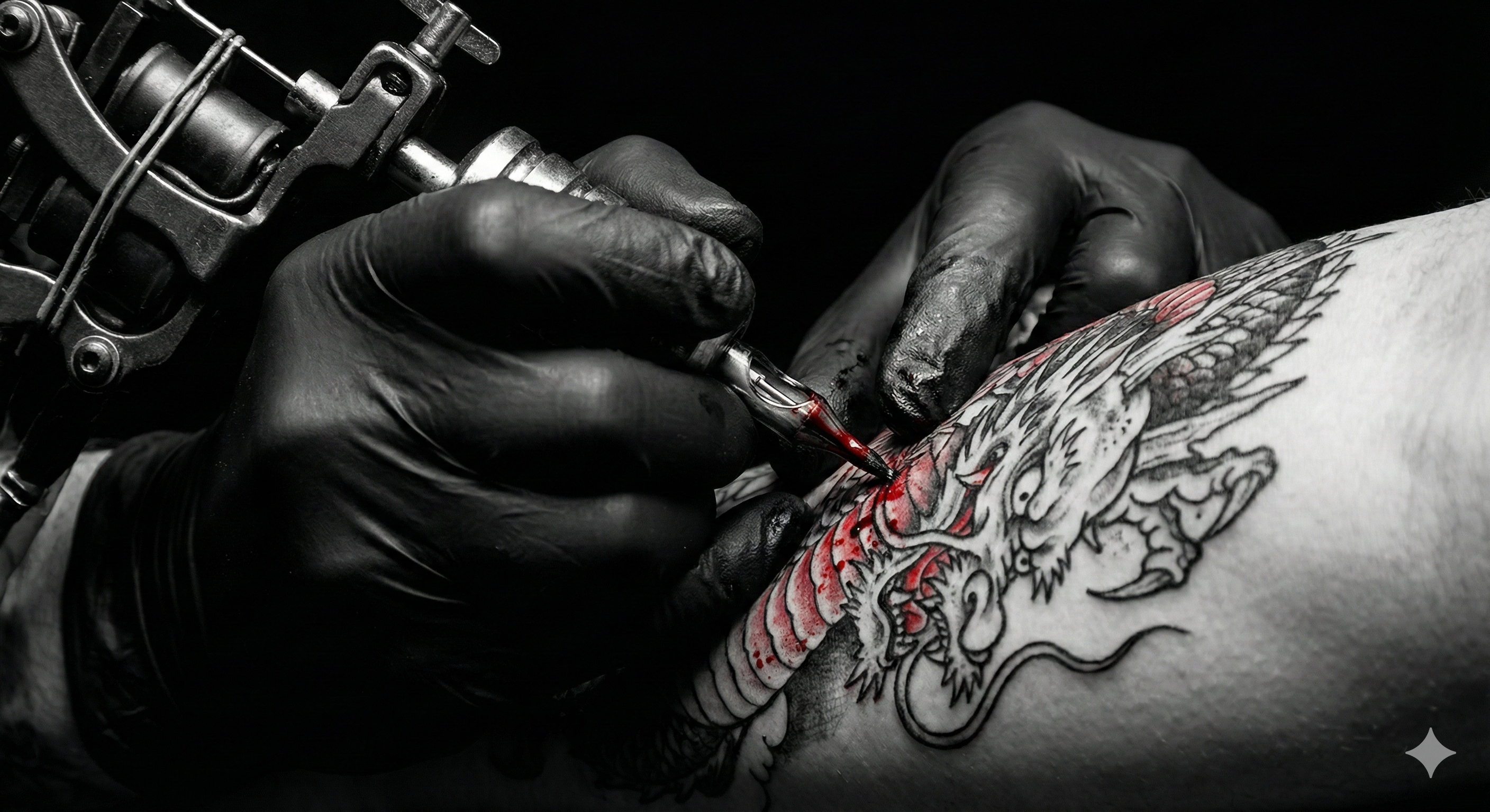 Tattoo in progress, blackwork detail