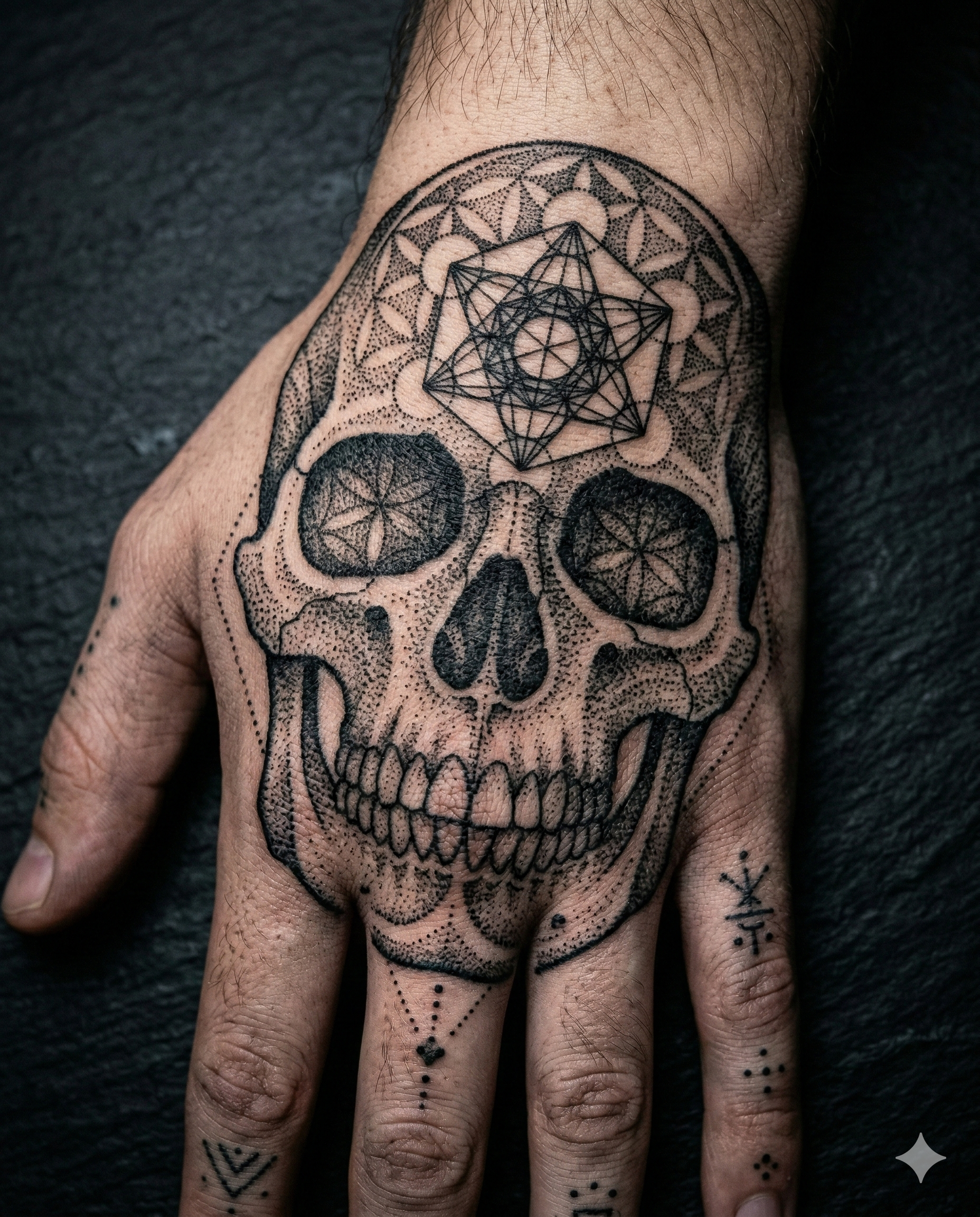 Dotwork skull tattoo