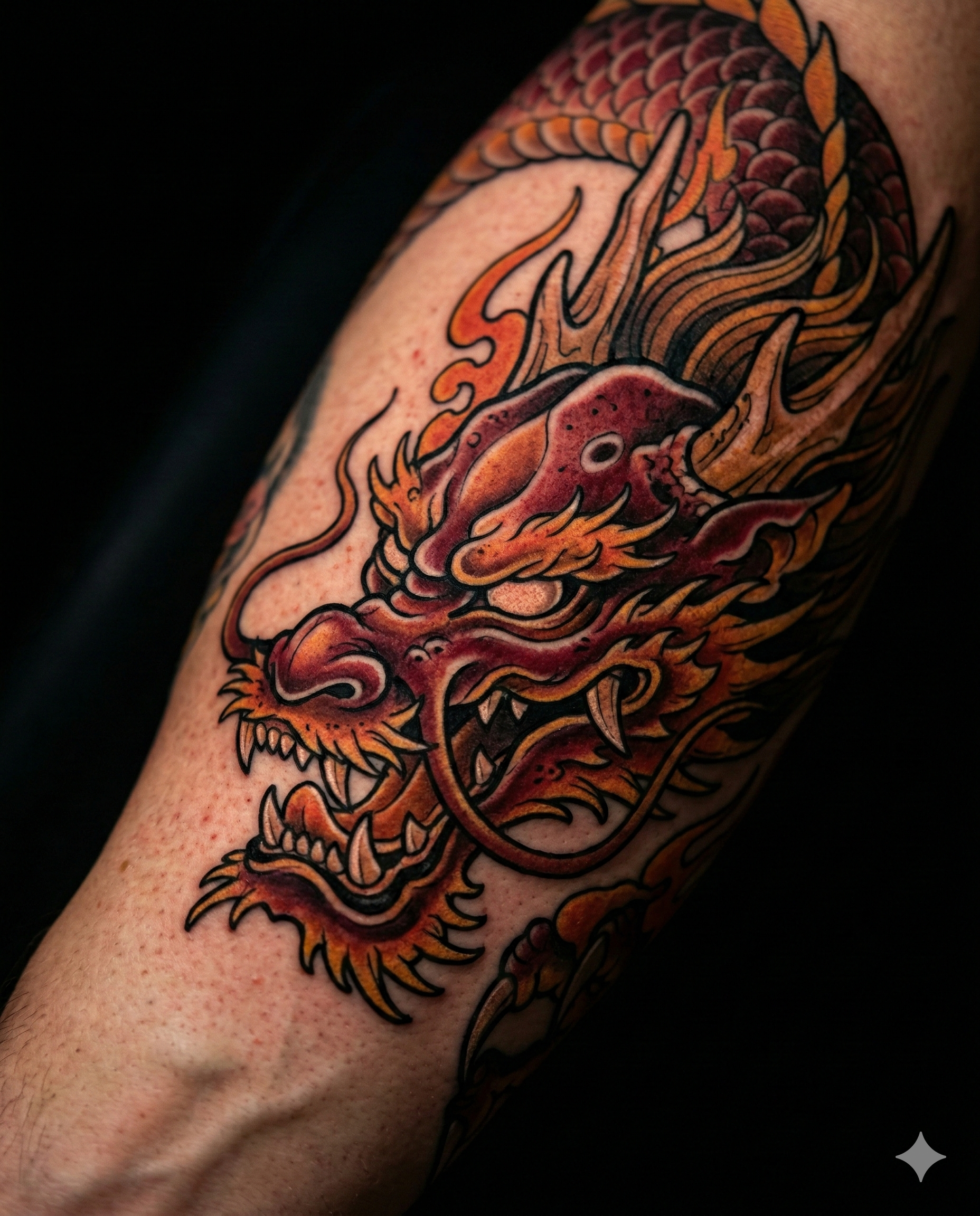 Neo-traditional Japanese dragon tattoo