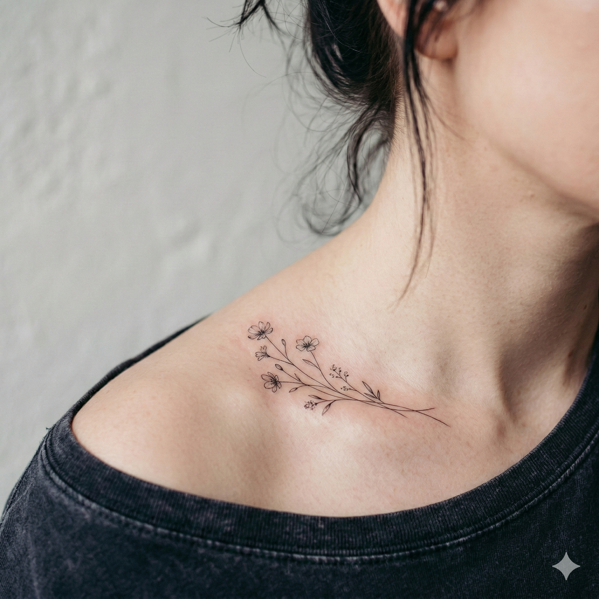 Delicate fine line botanical tattoo