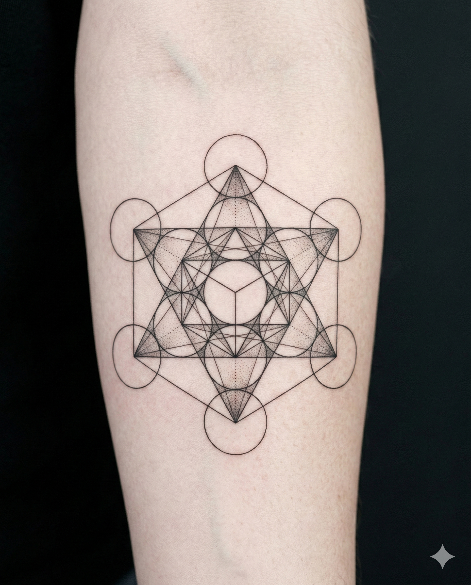 Fine line geometric sacred geometry tattoo